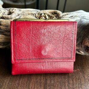 Vintage Princess Gardner Tri-Fold Wallet Genuine Leather red kiss lock lamb skin
